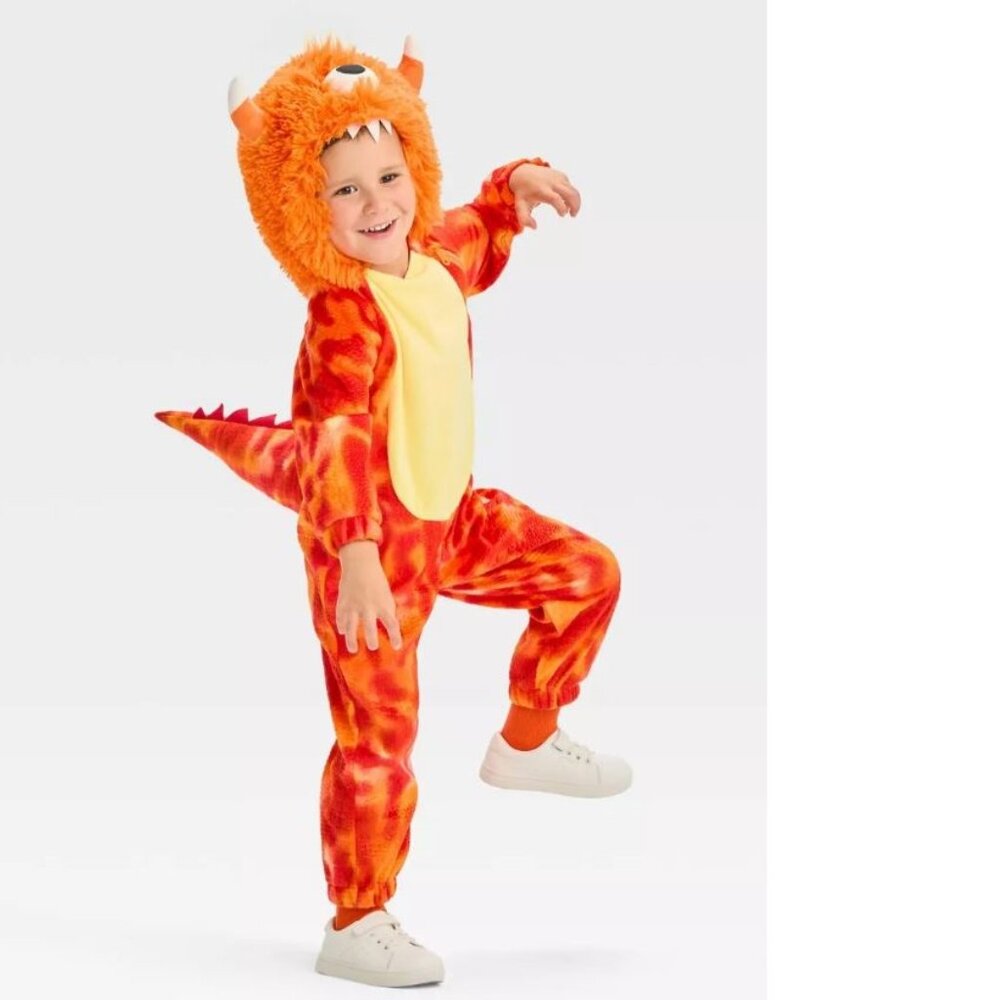Orange Monster Halloween Costume 2T/3T Plush 1 Pc Hooded Jumpsuit Toddler